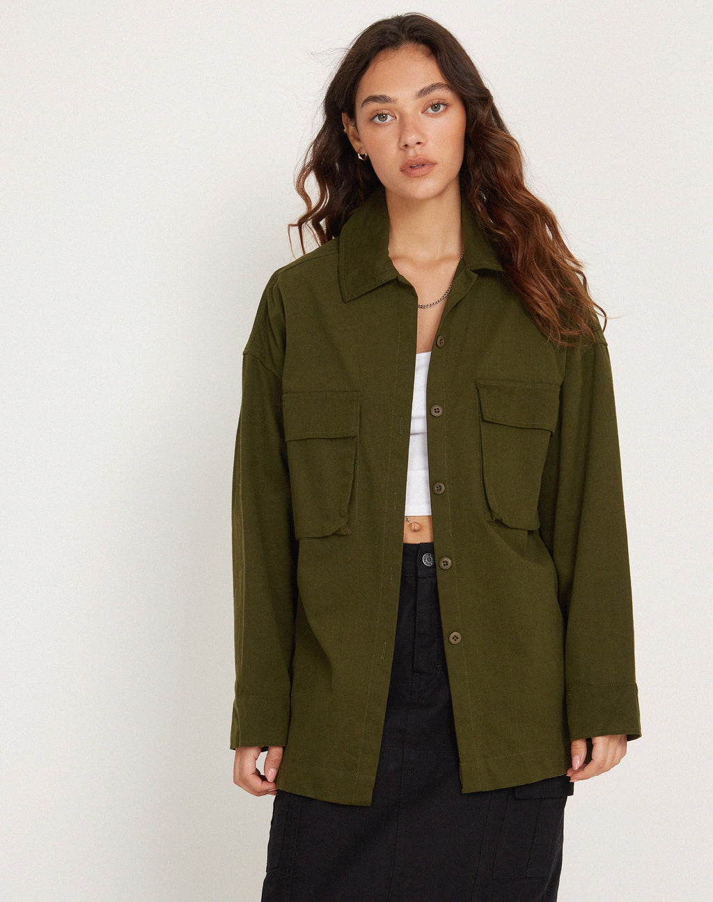 Phlox Oversized Shirt in Dark Olive