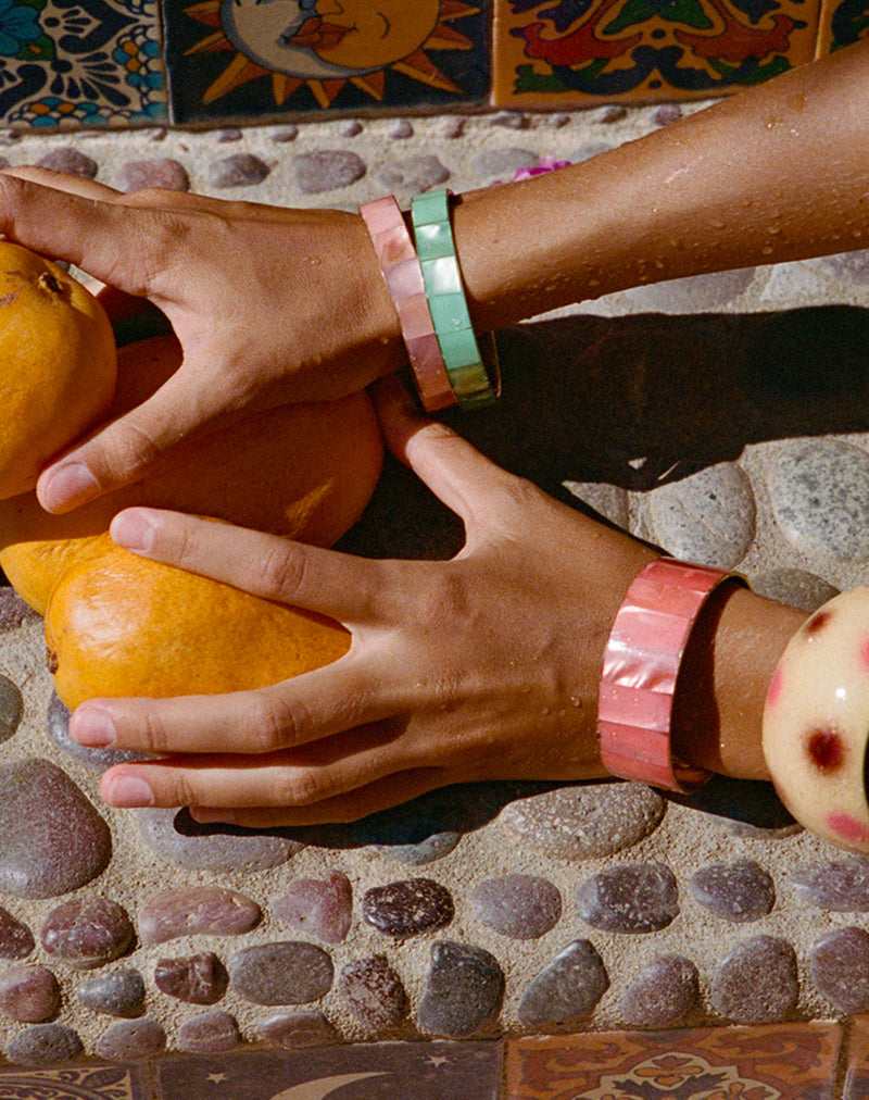 Pink Resin and Brass Bracelet