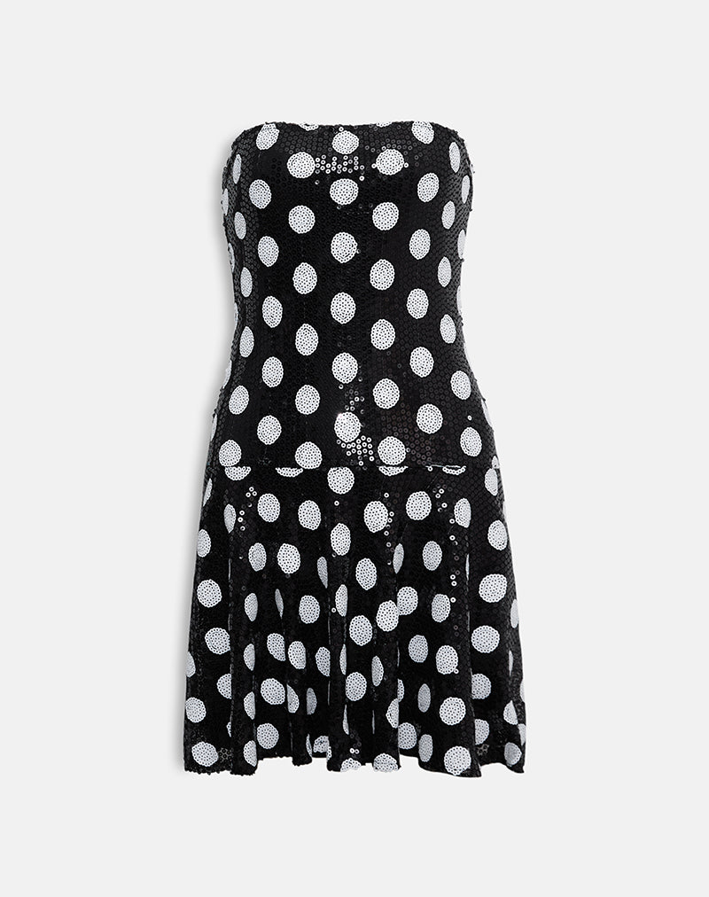 sequin polka dot dress OFF SHOULDER SEQUIN POLKA DOT DRESS