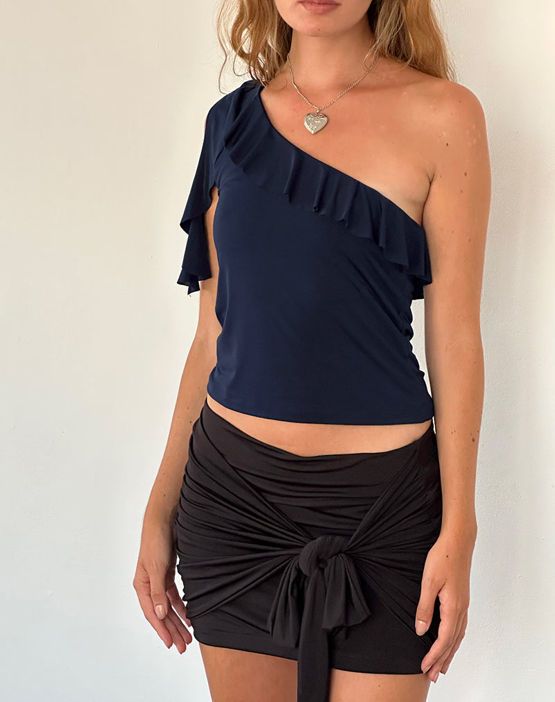 Image of Polly Asymmetric Frill Top in Navy