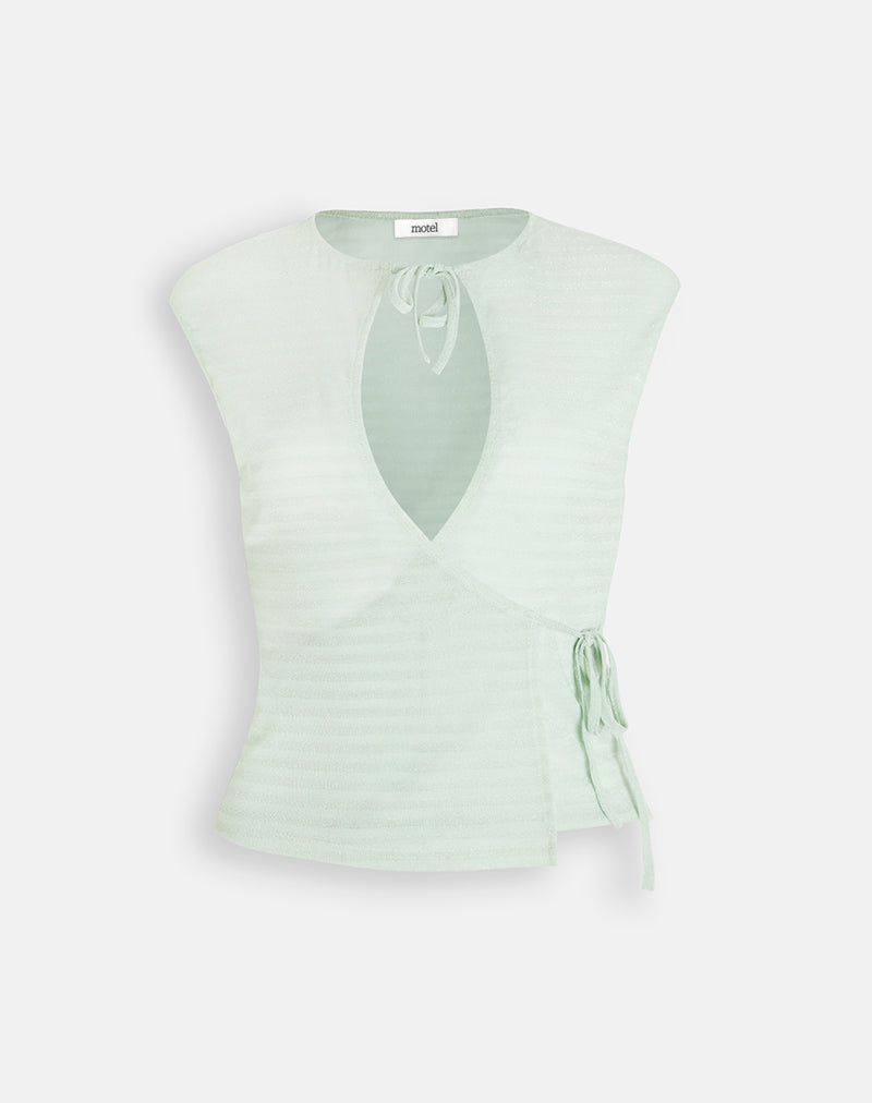 Image of Porsha Keyhole Top in Shimmer Mesh Knit Green
