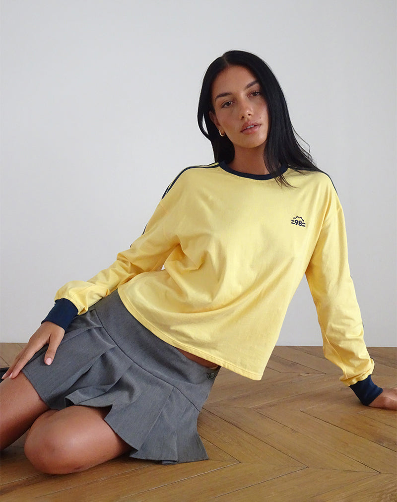 Prata Long Sleeve Top in Lemonade with Navy Binding