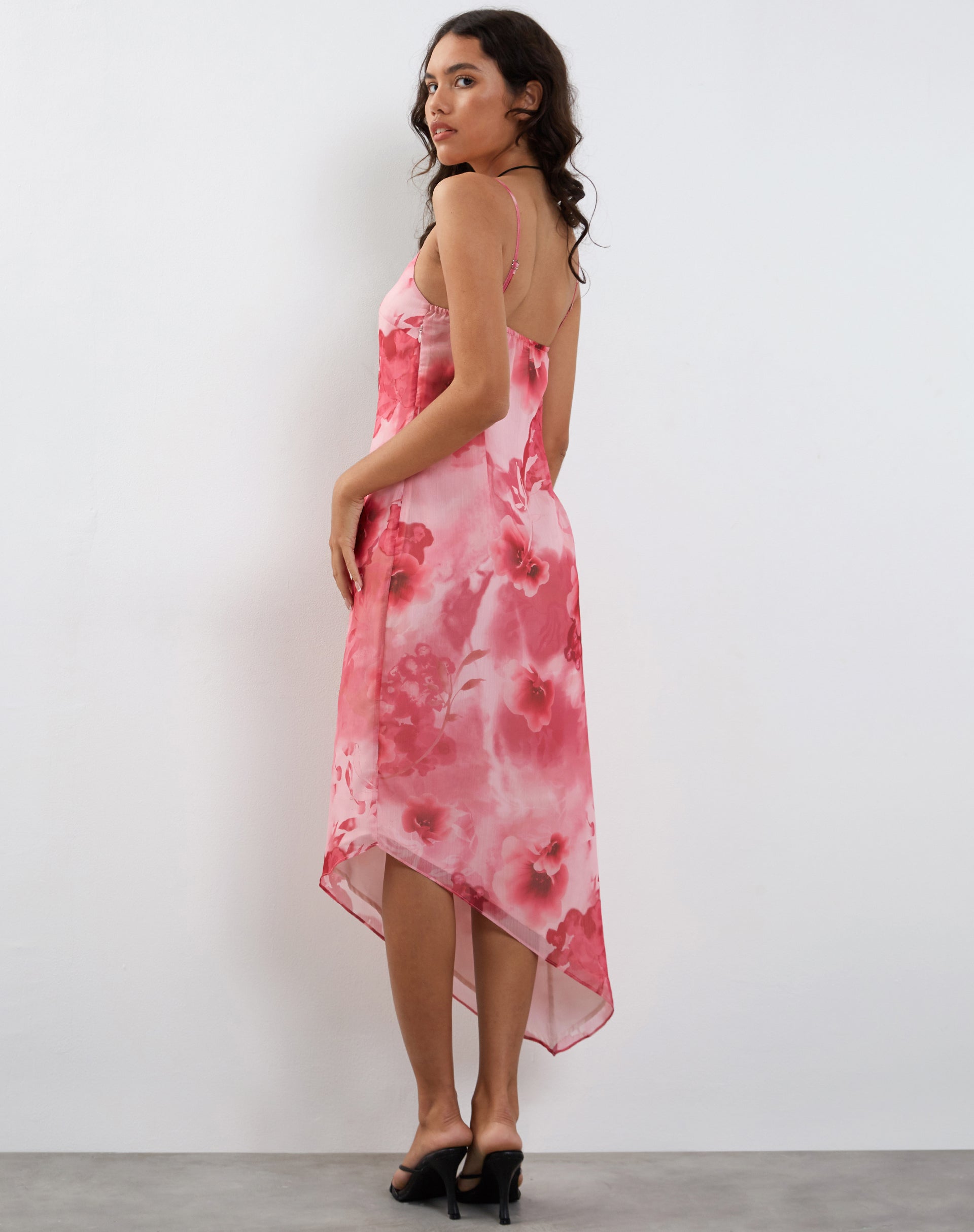 image of Preston Midi Dress in Watercolour Floral Pink