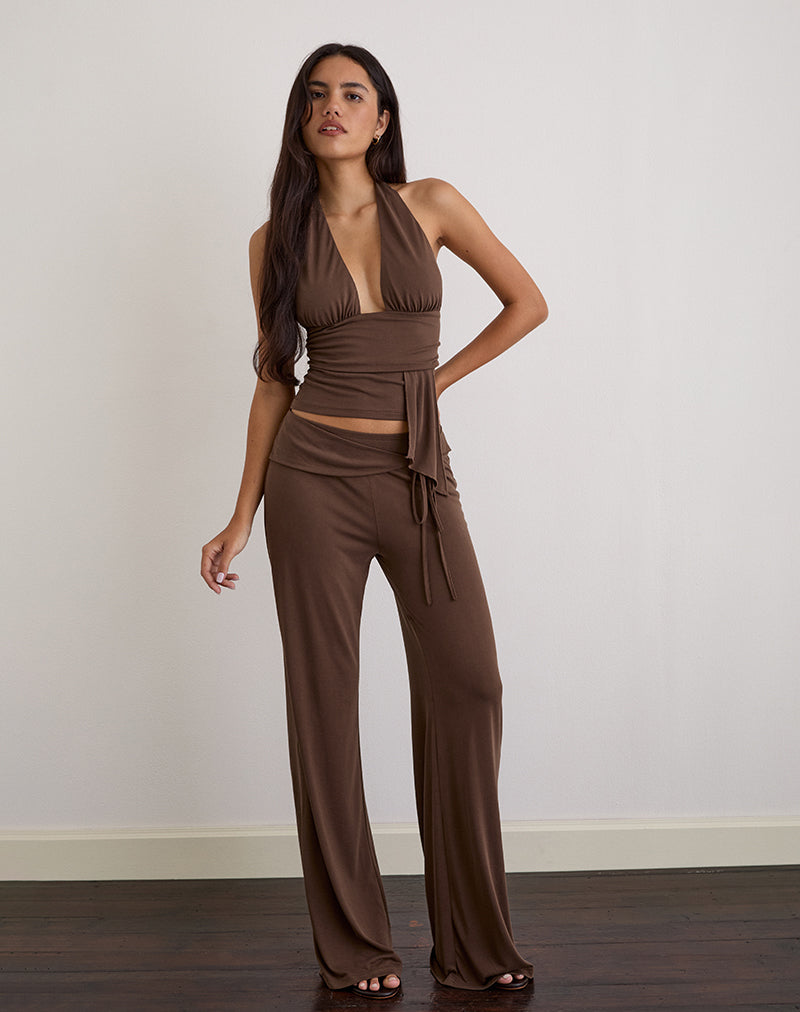 Prilla Halterneck Top in Cupro Dark Brown