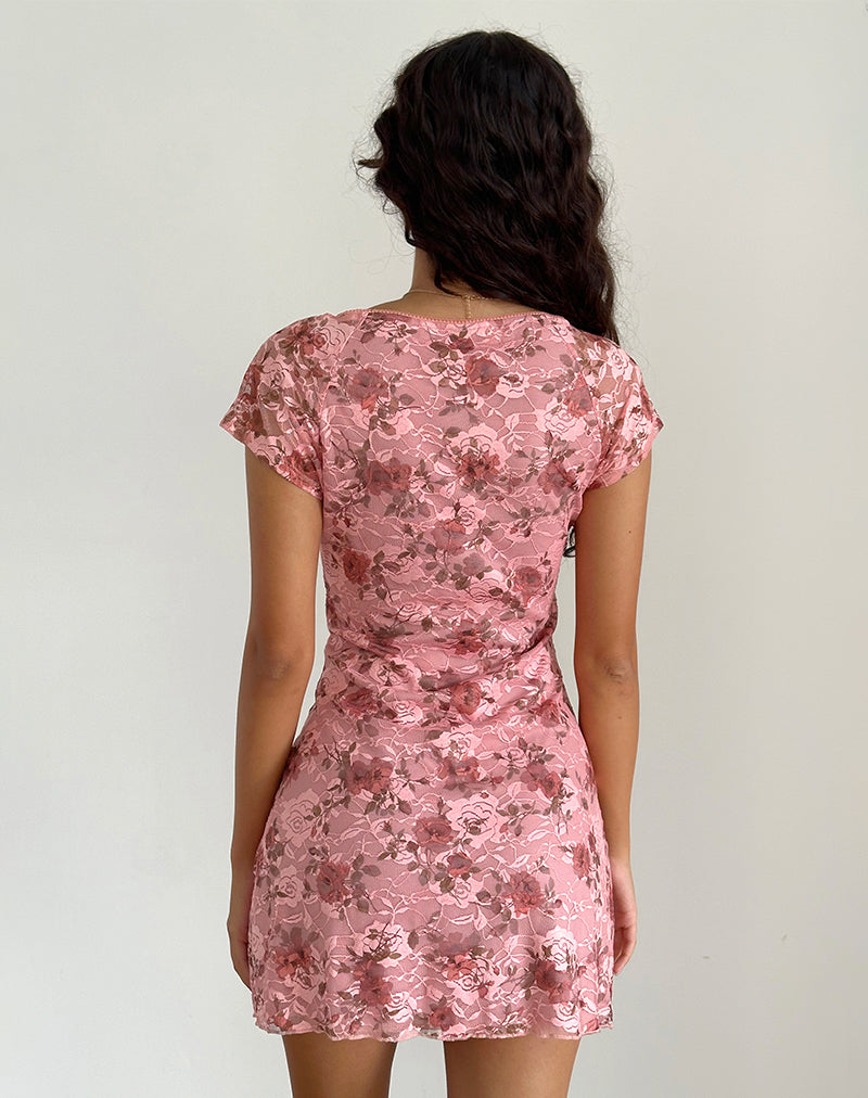 Image of Prinsa Dress in Pink Lace Floral Bloom
