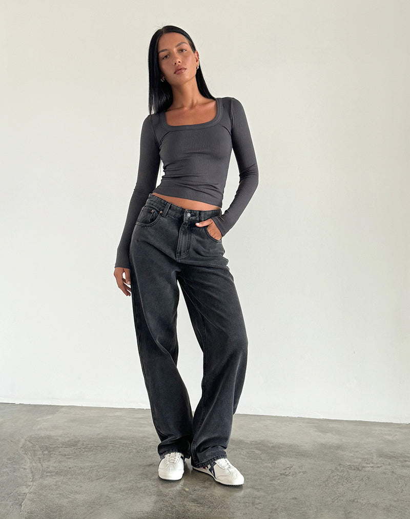90's Wide Leg Black Denim Jeans | Parallel – motelrocks-com-us