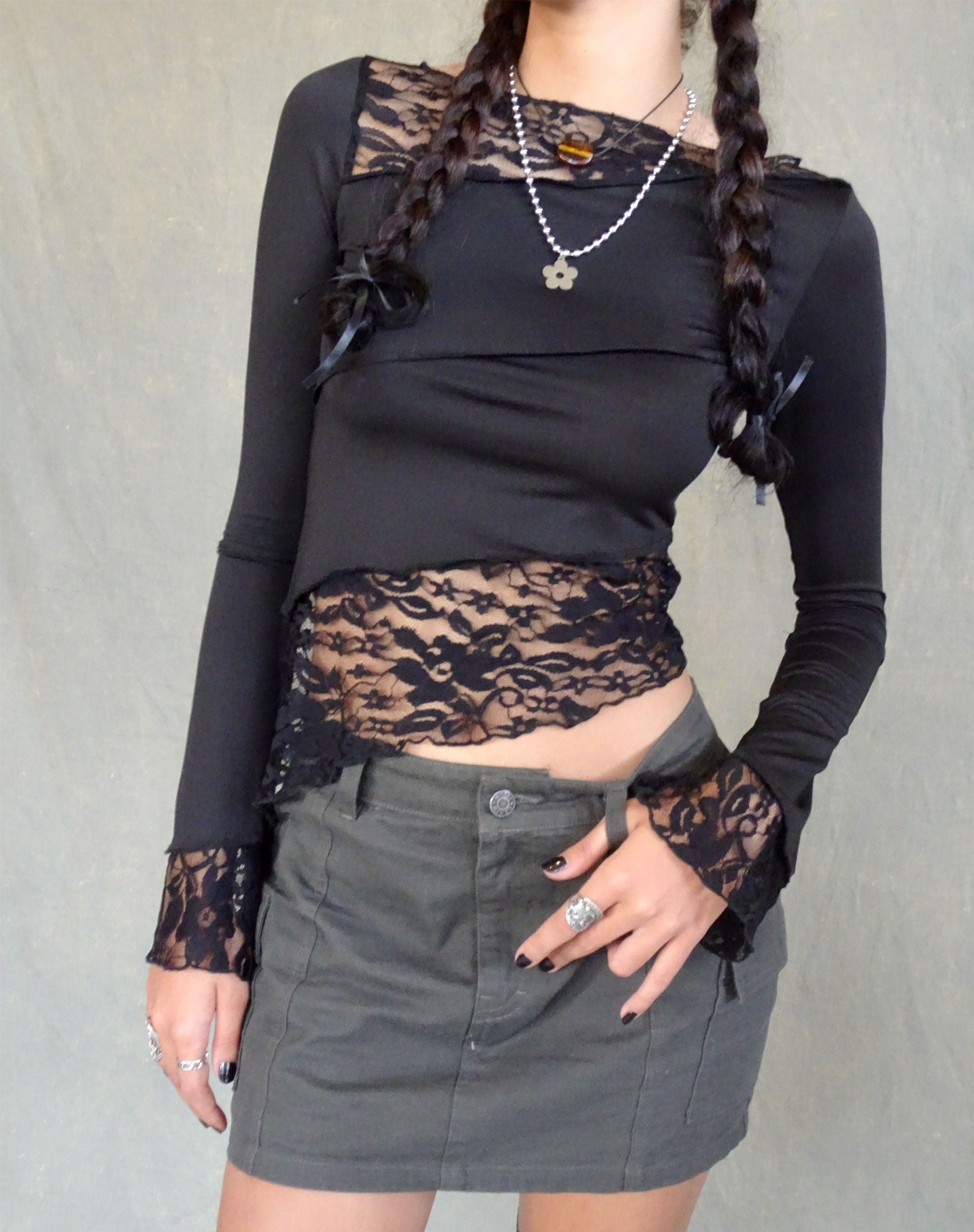 Beatrix Black Lace Long Sleeve Crop Top