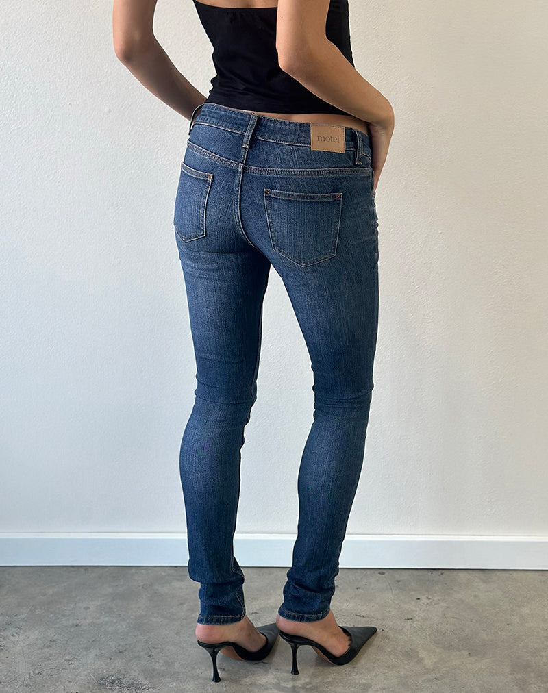 Image of Ultra Low Rise Stretch Skinny Jeans in Dark Rinse Blue