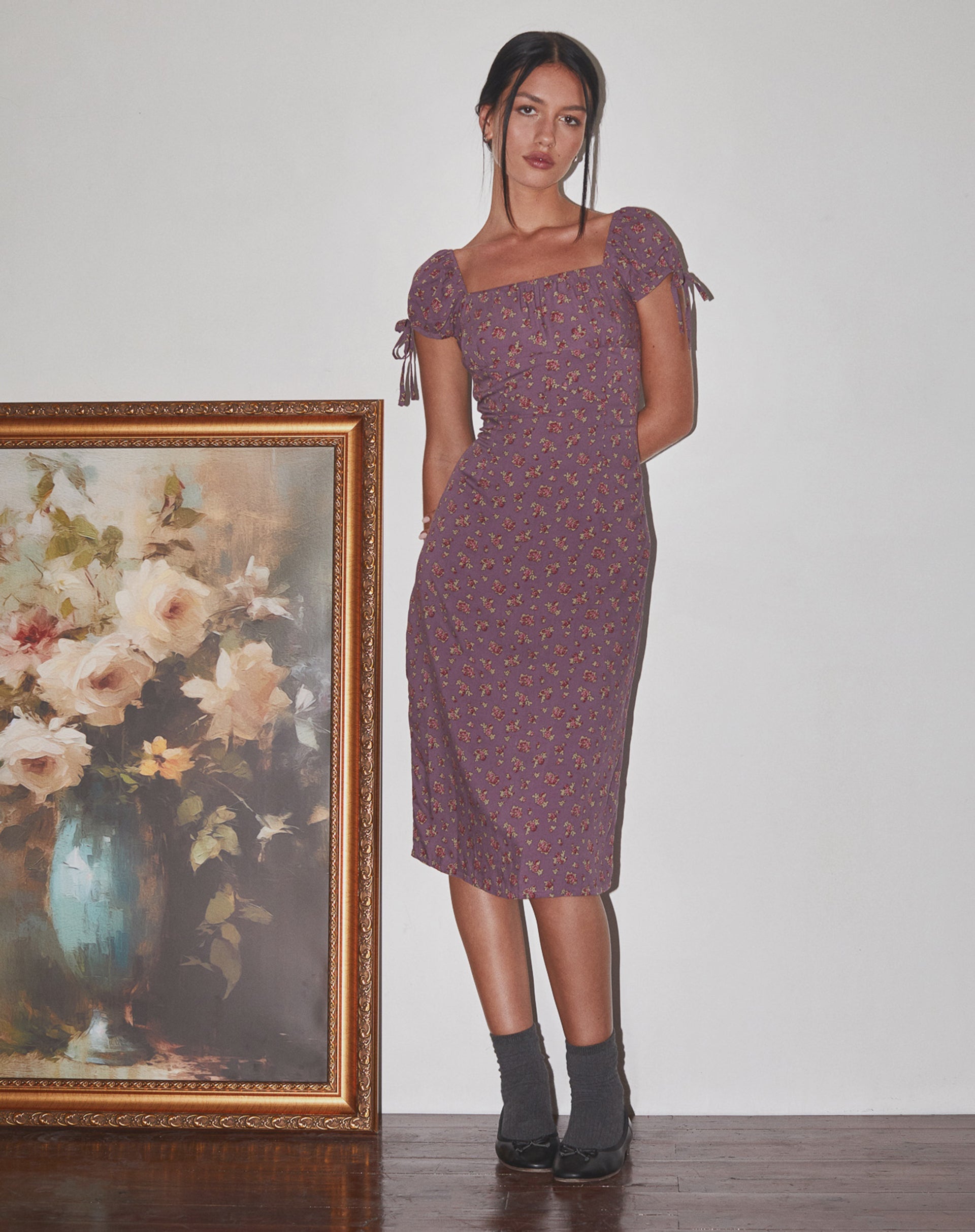 Flowing Rose Deep Purple Midi Dress | Rachana motelrocks-com-us Flowing Rose Deep Purple Midi Dress | Rachana motelrocks-com-us
