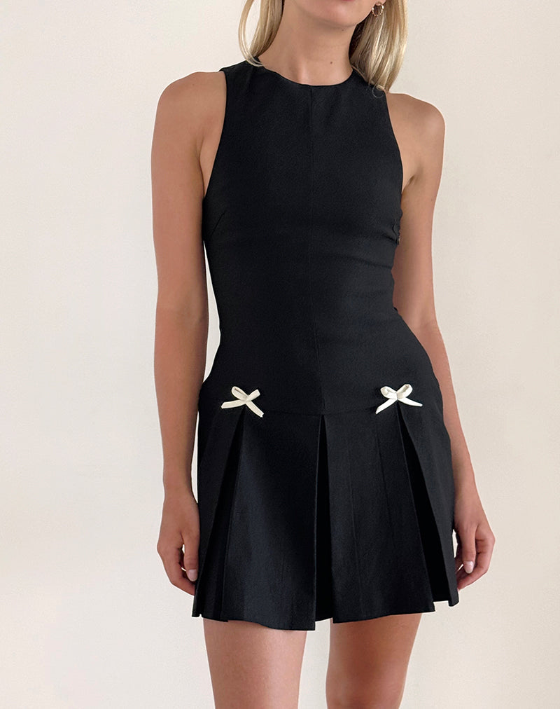 image of Radeta Mini Dress in Black with Ivory Bows