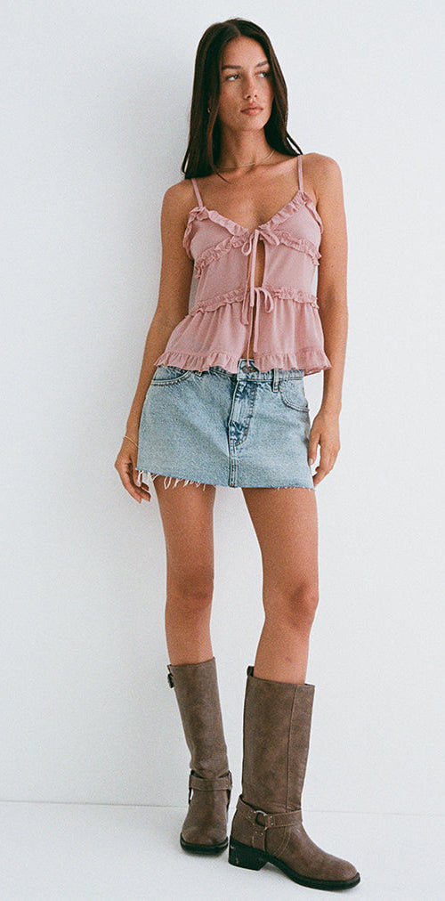 Image of Raeya Tie Front Cami Top in Chiffon Pink