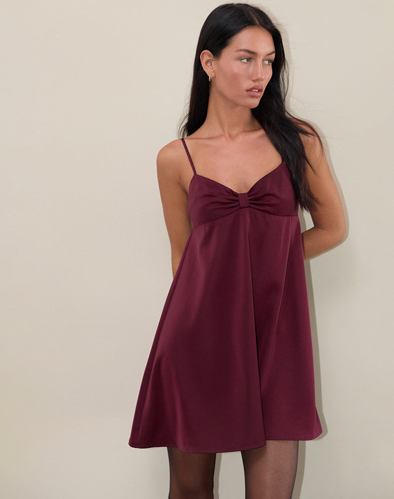 Rafaila Mini Slip Dress in Satin Burgundy Rafaila Mini Slip Dress in Satin Burgundy