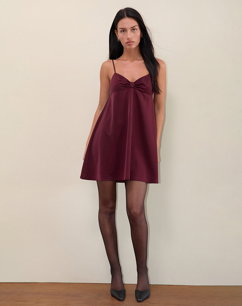 Rafaila Mini Slip Dress in Satin Burgundy Rafaila Mini Slip Dress in Satin Burgundy