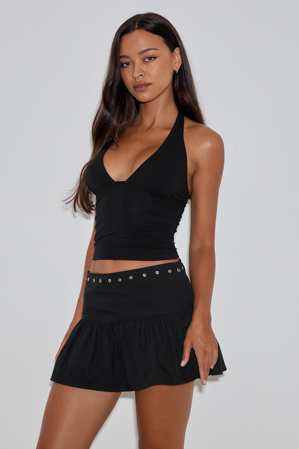 Image of Rafiya Skirt in Black with Eyelets