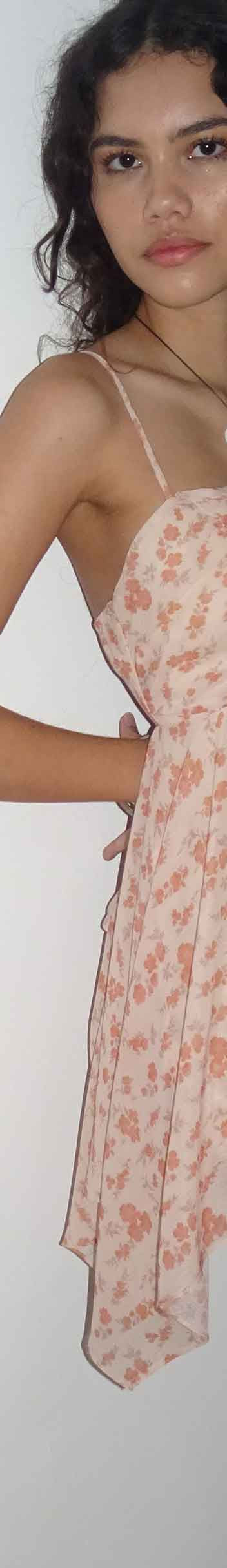 Peach Cherry Blossom Frill Detail Mini Dress | Raftar  motelrocks-com-us