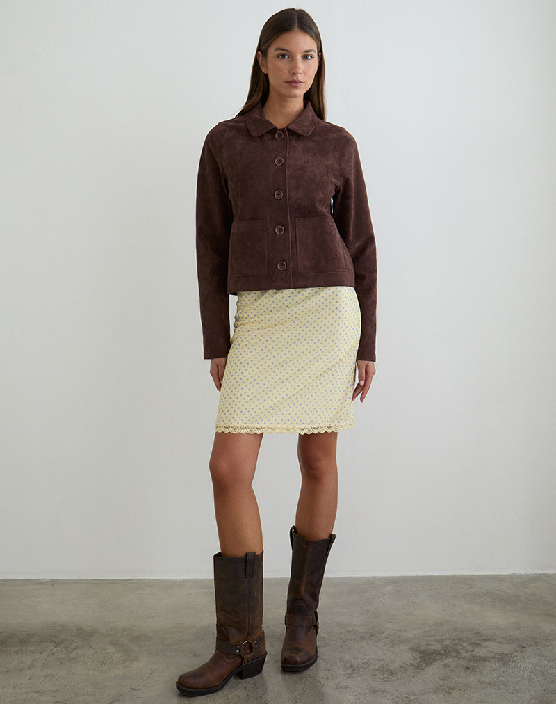 Rajuli Midi Skirt in Yellow with Compact Grey Polka