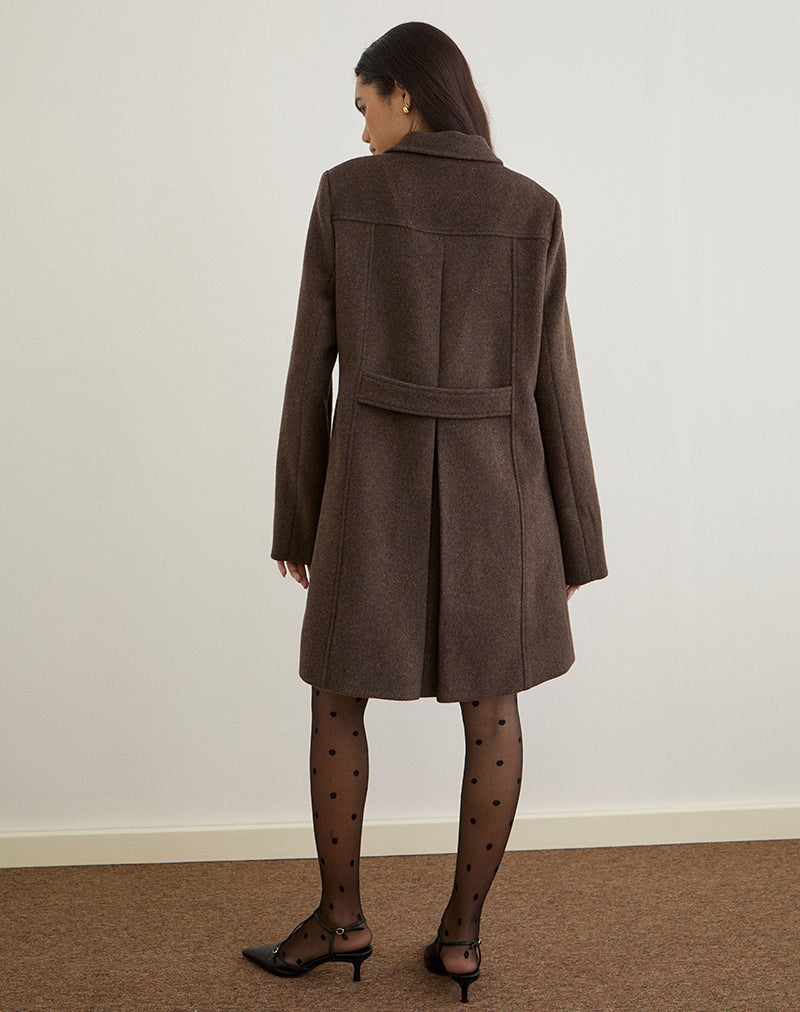 Chocolate Brown Wool Pea Mid Length Coat | Rakai