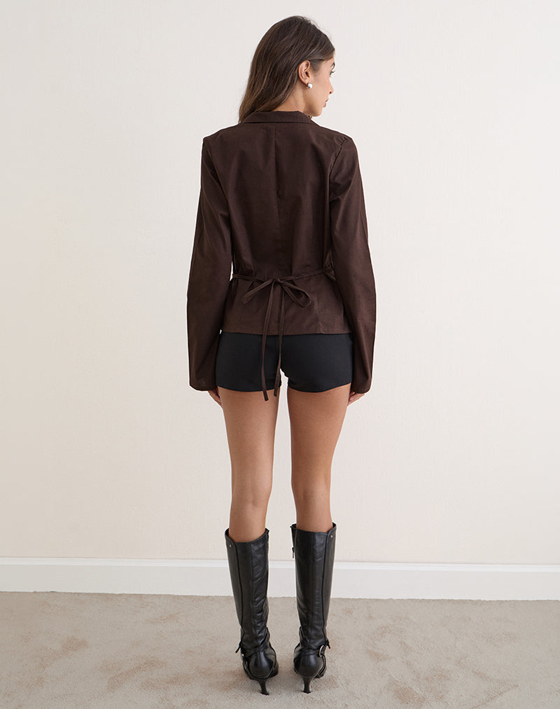 Image of Rakto Wrap Side Shirt in Poplin Bitter Chocolate