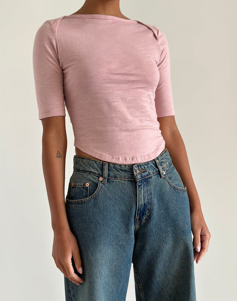 Ralda Curved Jersey Tee in Pink Lady