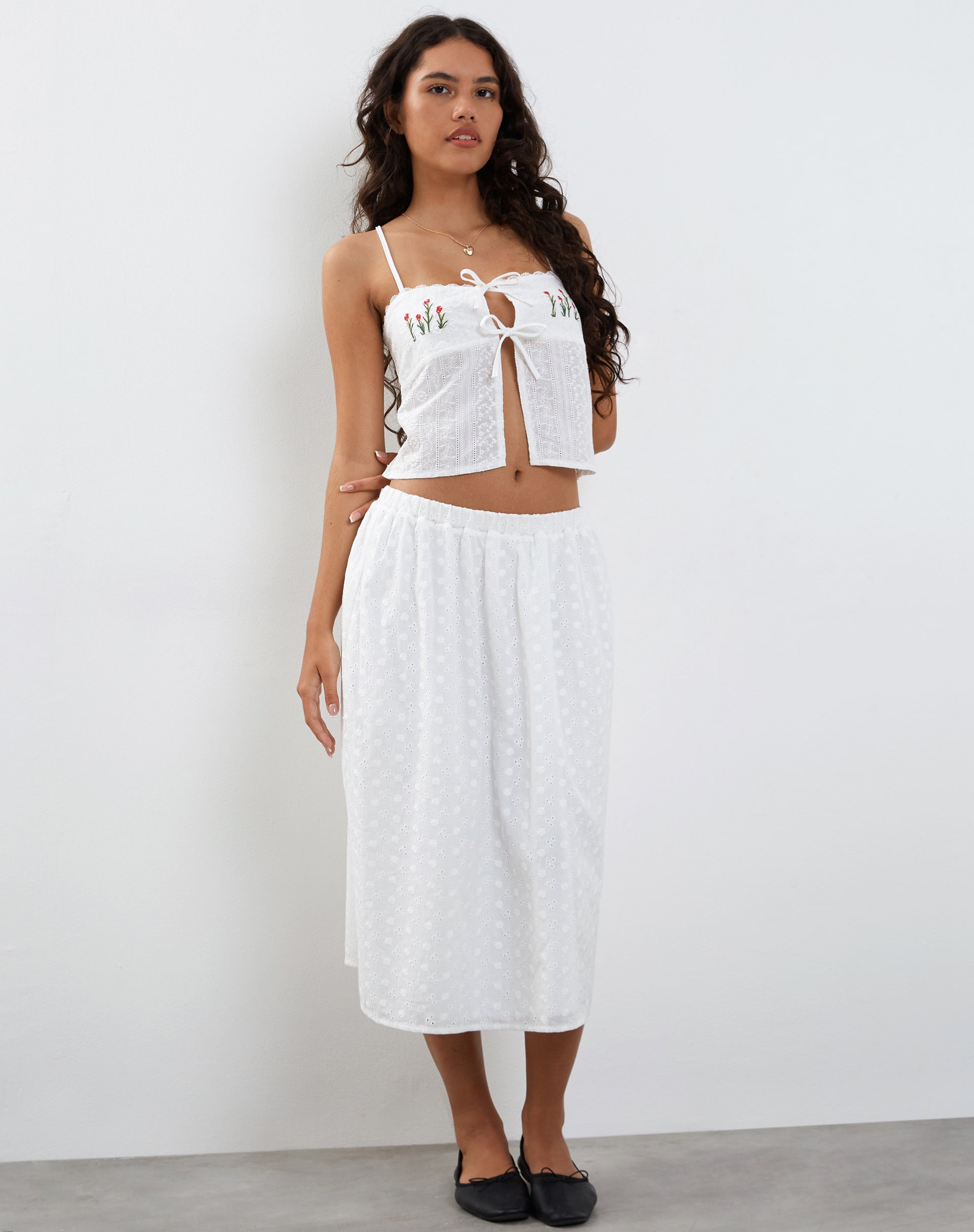 White Broderie Embroidered Tie Cami