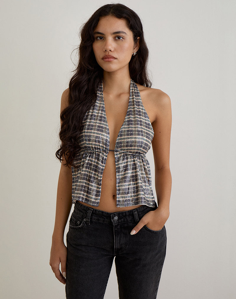 Ramilo Top in Sequin Vintage Check Brown