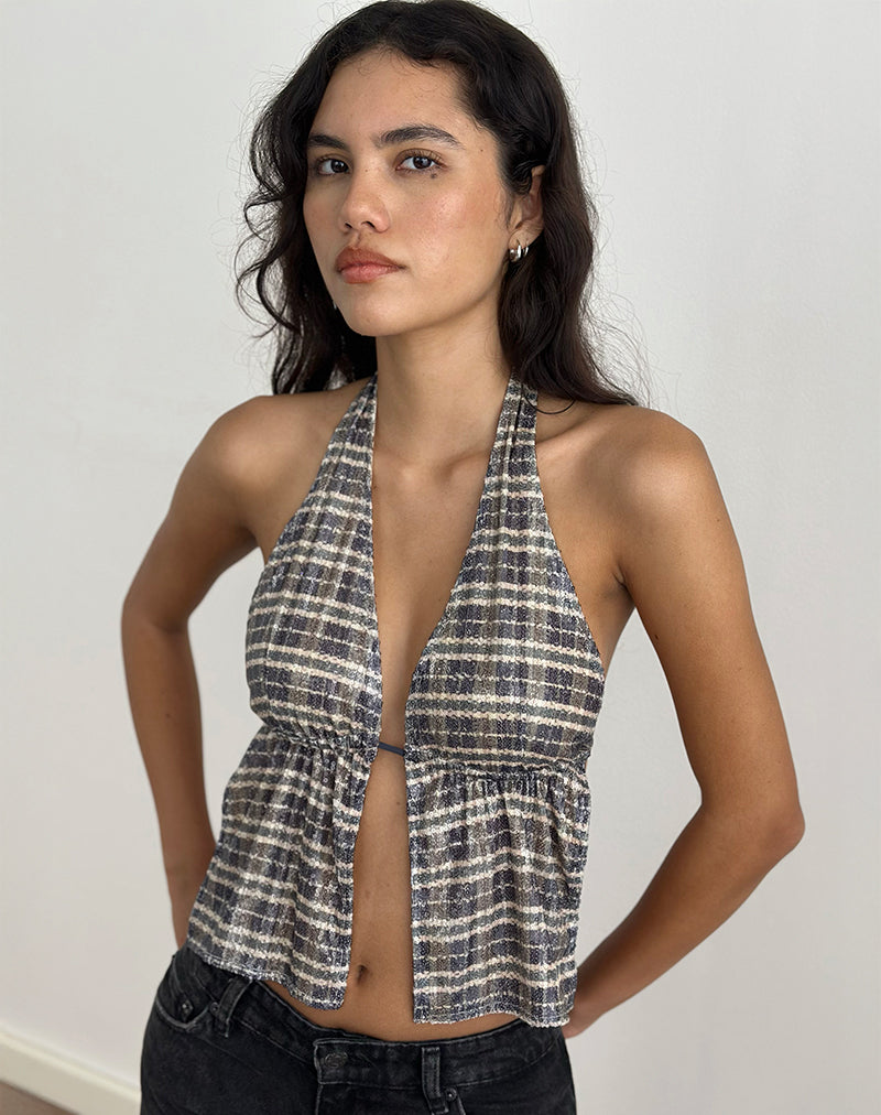 Ramilo Top in Sequin Vintage Check Brown