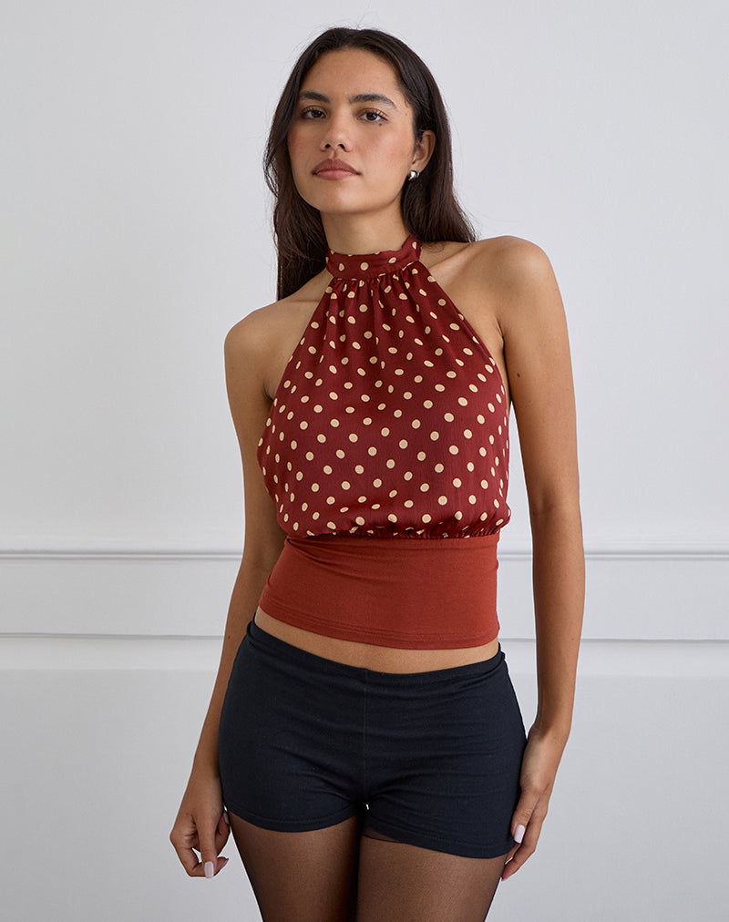 Rania Backless Top in Polka Burnt Red