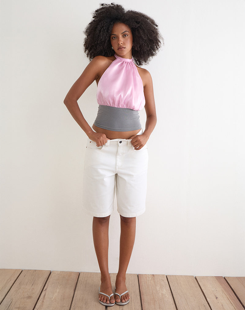 Orbansa Rocks Pink Organza Satin with Grey Contrast Backless Top | Rania – motelrocks ...