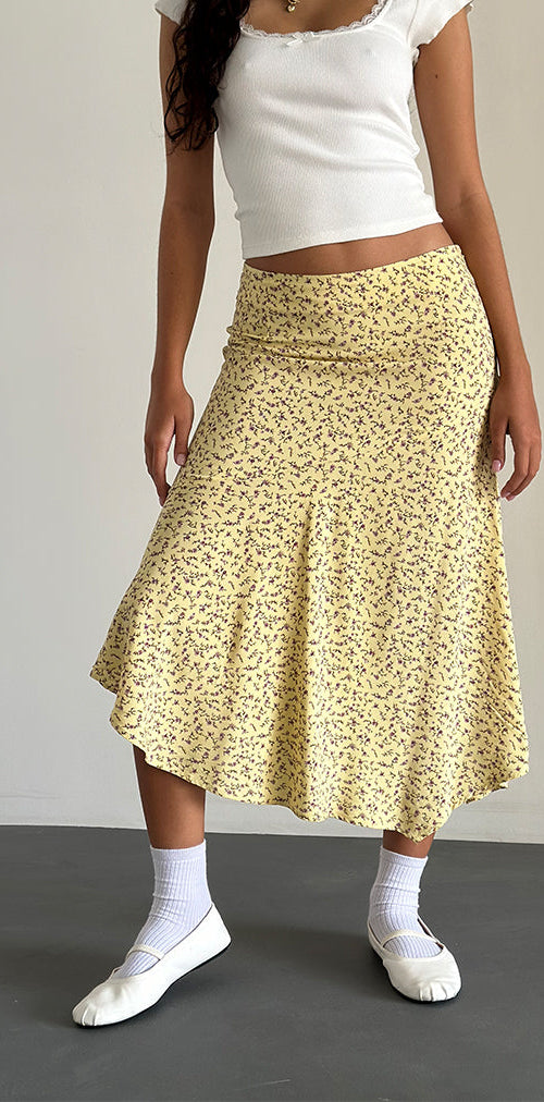 Image of Rans Waterfall Hem Midi Skirt in Flowing Flower Yellow