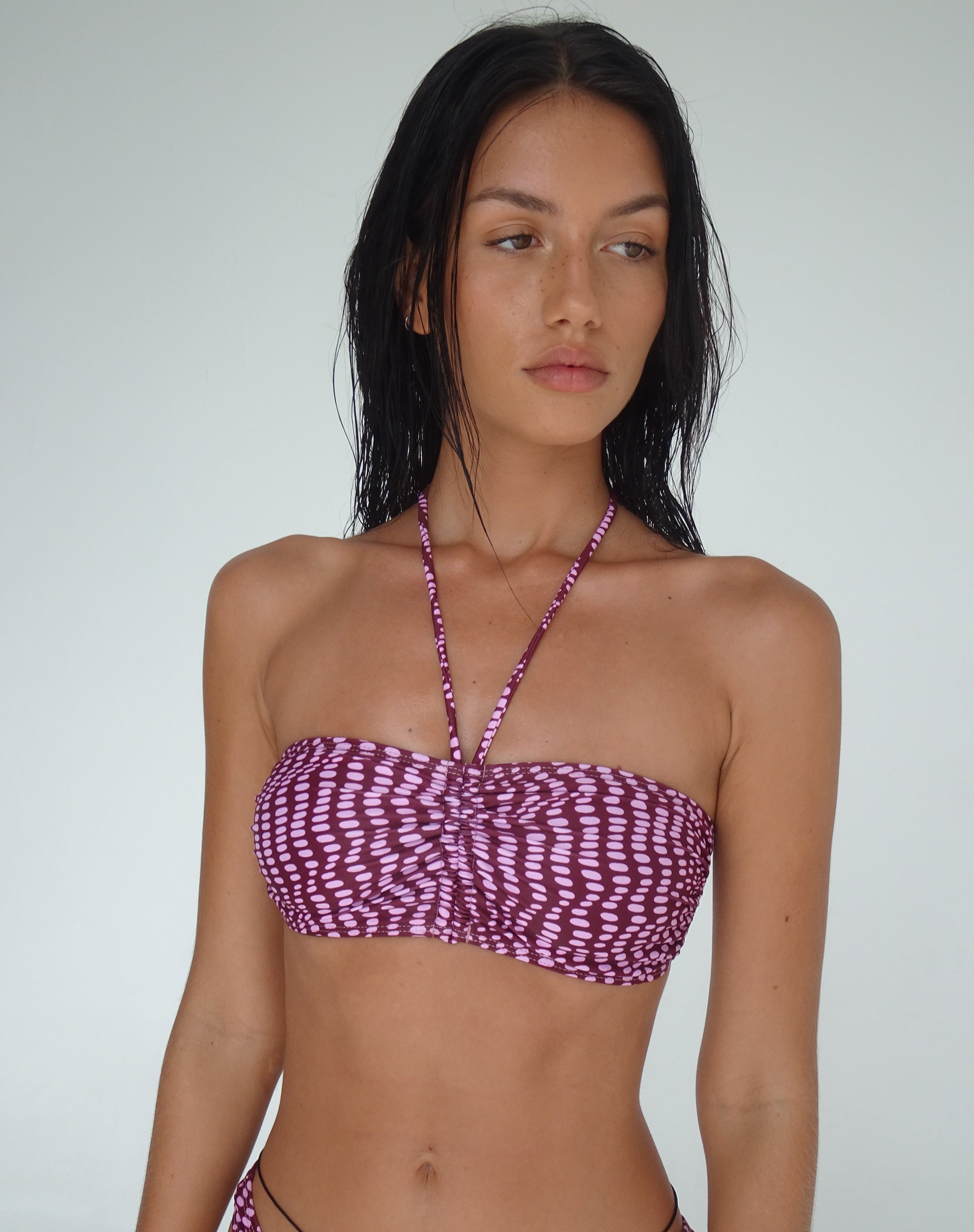 Image of Raqui Bikini Top in Purple Irregular Polka