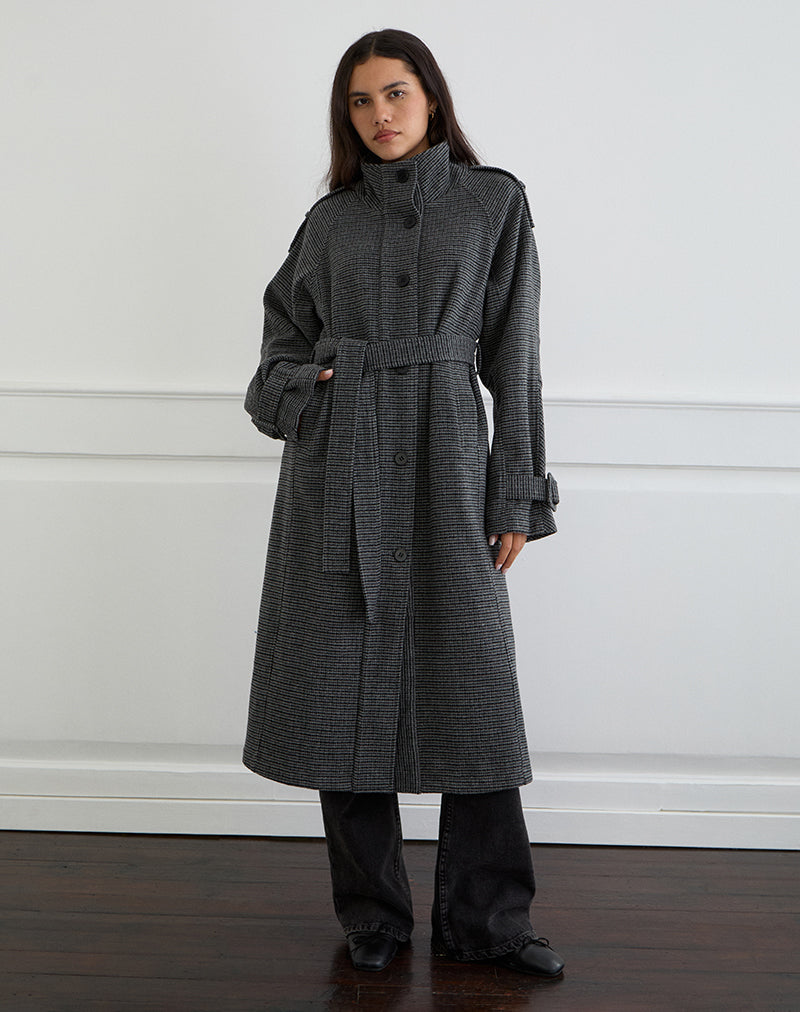 Charcoal Grey Check Belted Trench Coat | Ravari – motelrocks-com-us