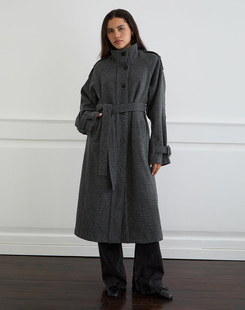 Charcoal Grey Check Belted Trench Coat | Ravari – motelrocks-com-us