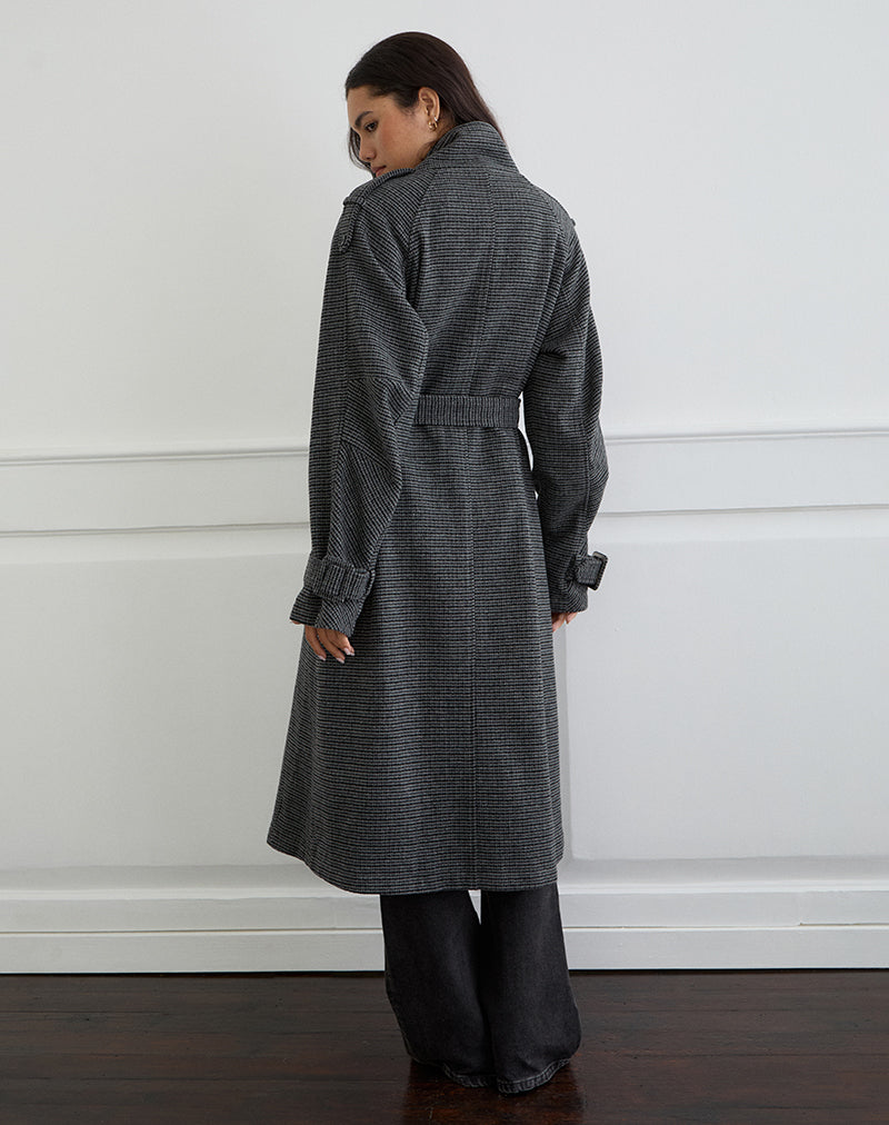 Charcoal Grey Check Belted Trench Coat | Ravari – motelrocks-com-us