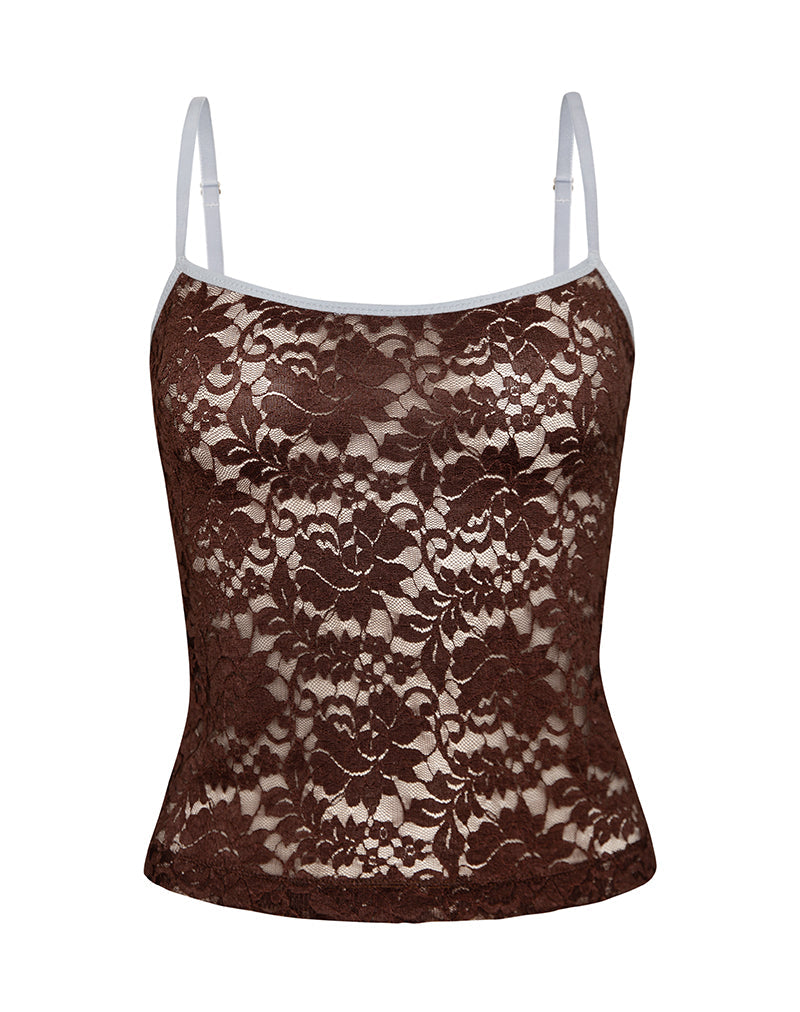 Chocolate Brown Lace with Blue Binding Cami Top | Redum
