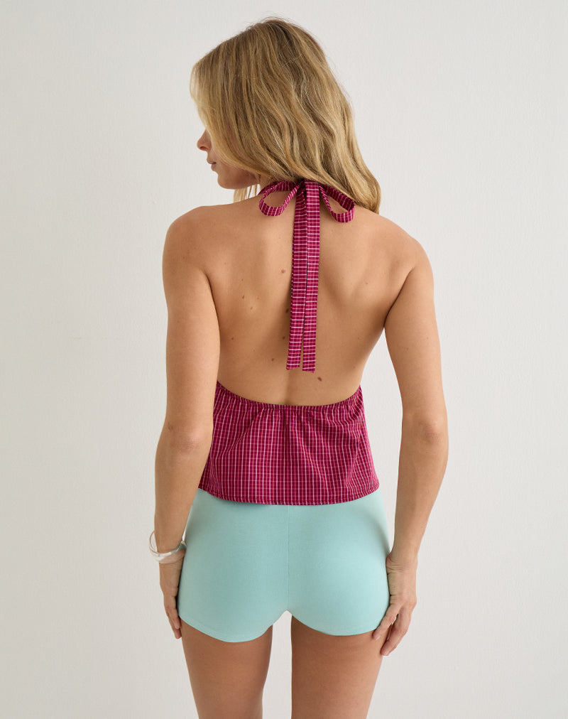 Image of Reem Halterneck Top in Raspberry Shadow Check