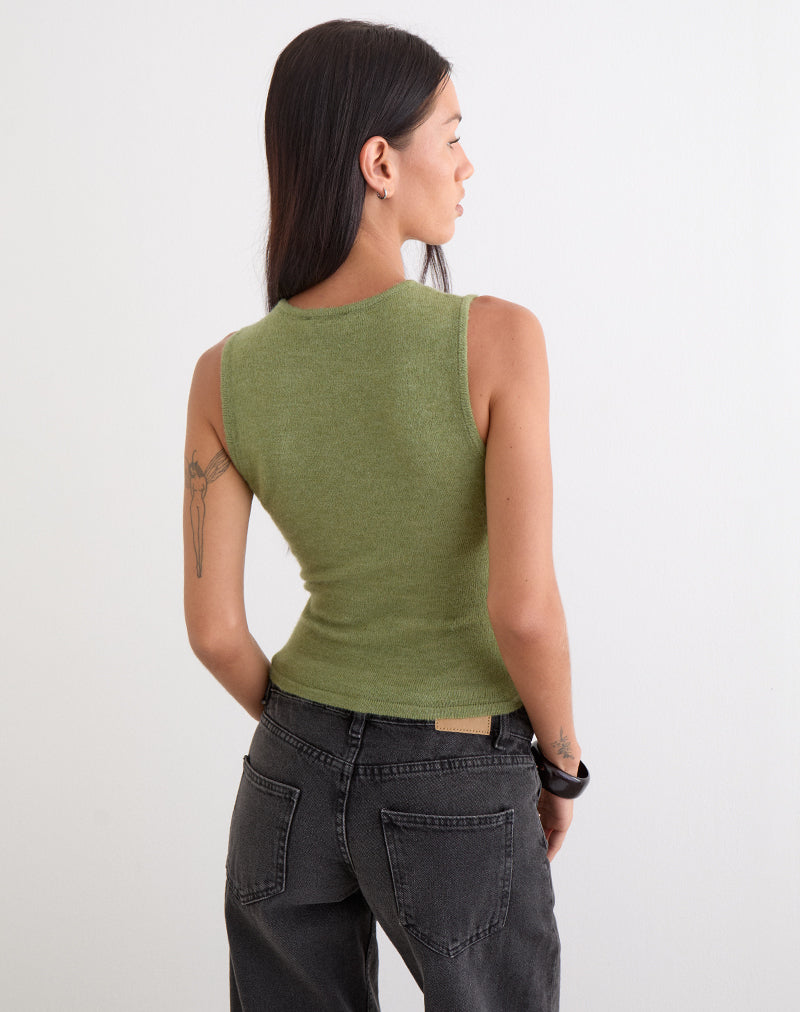 Image of Reita Keyhole Top with Bead in Knit Olive