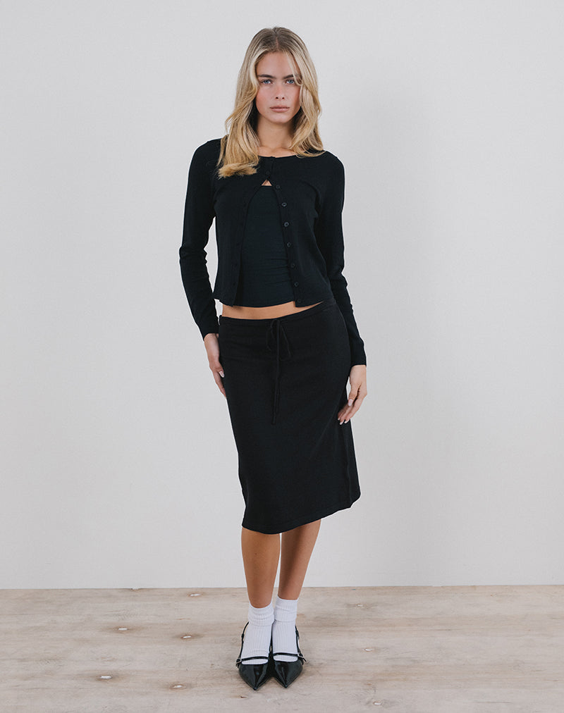 Image of Rella Midi Skirt in Flat Knit Black