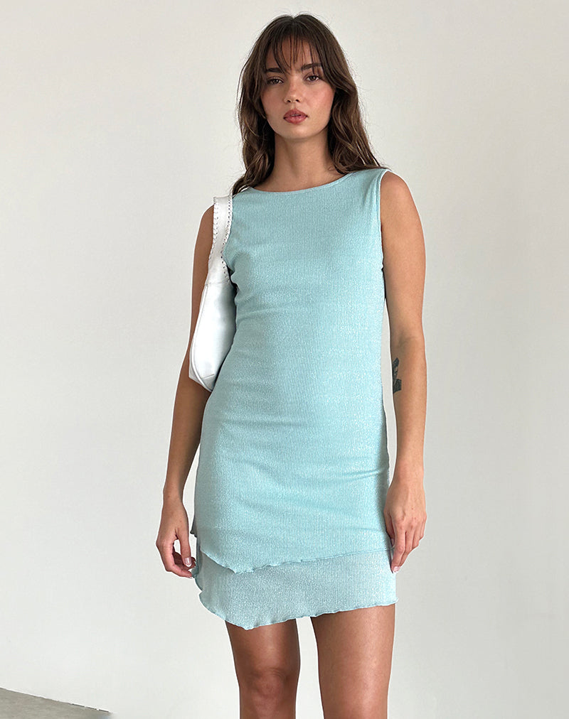 Image of Renata Mini Dress in Light Blue Shimmer Rib