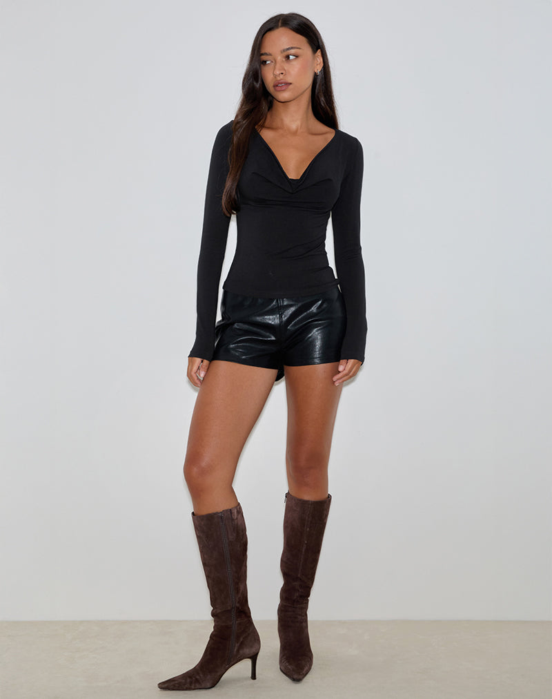 Image of Renice Longsleeve Cowl Neck Top in Black