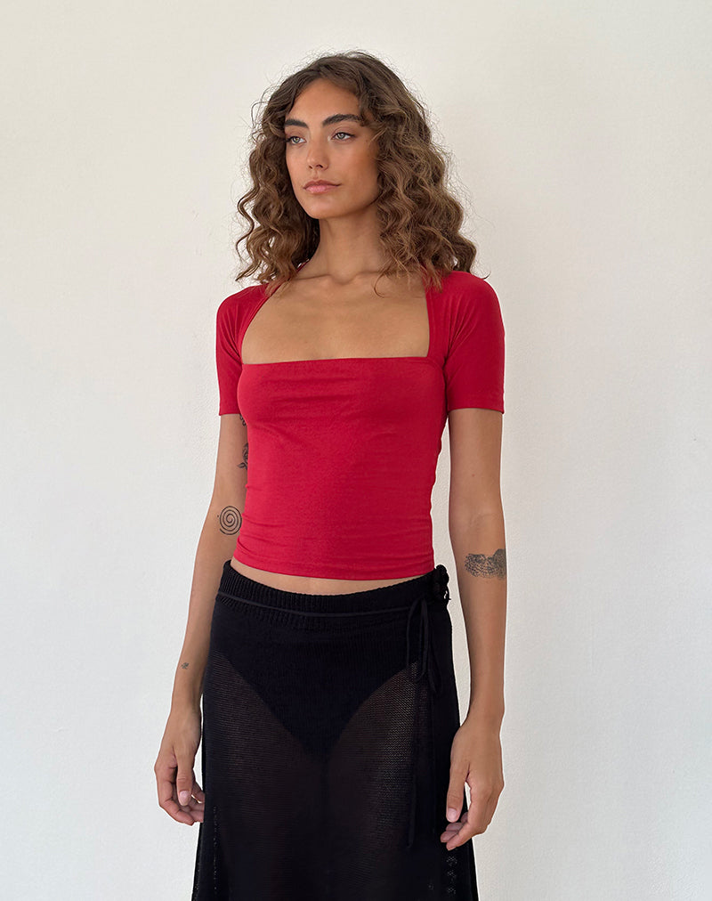 Requa Short Sleeve Square Neck Top in Adrenaline Red