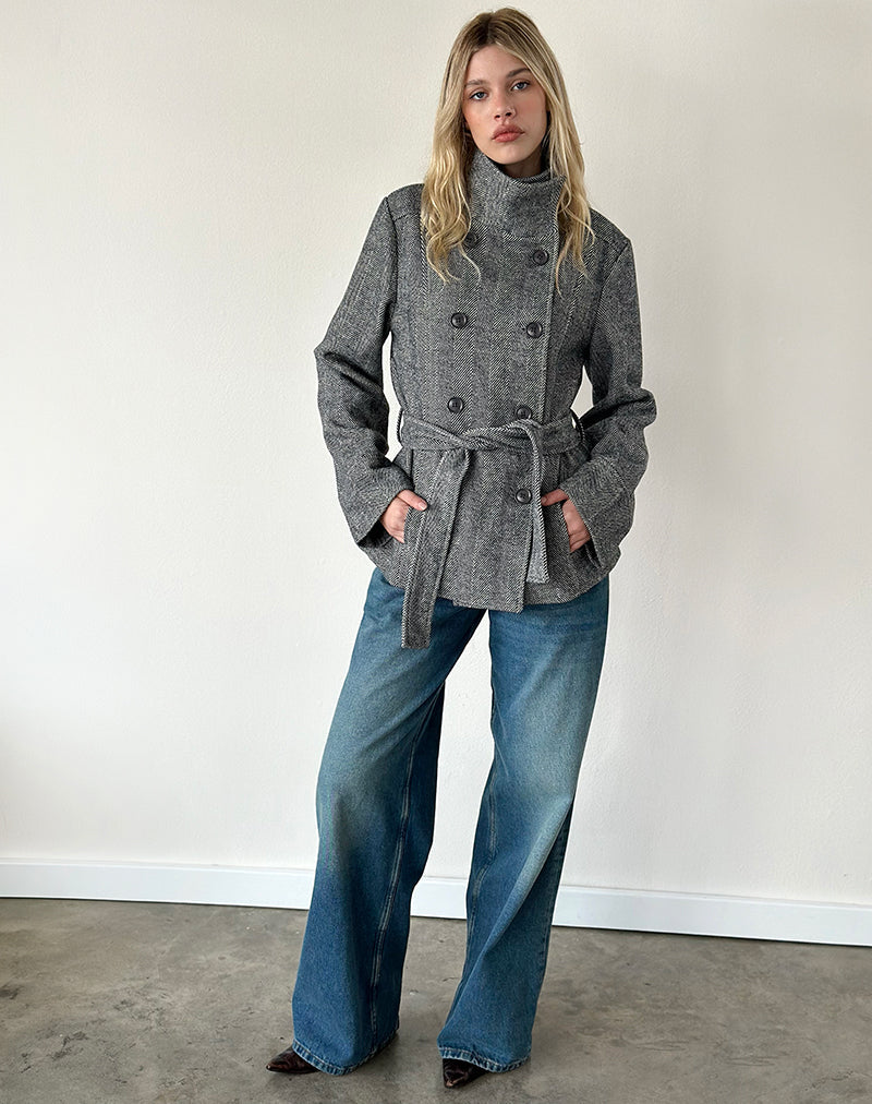 Image of Resari Double Breasted Coat in Tweed Black and White