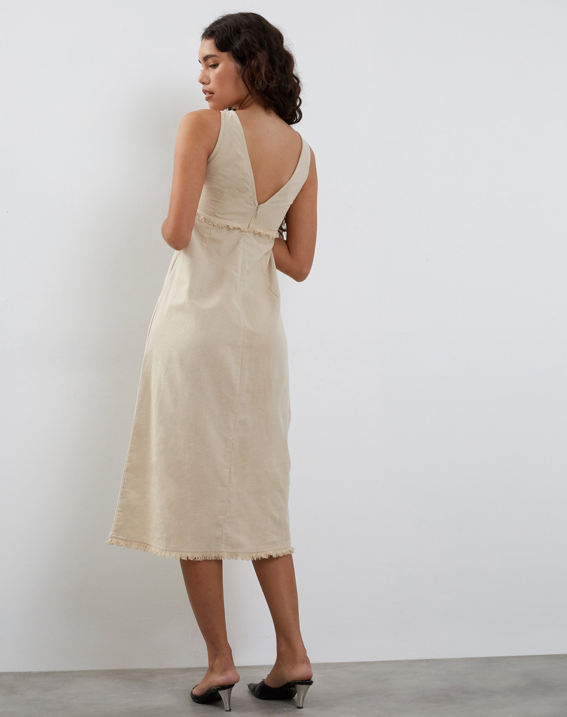 Image of Antari Midi Dress in Ecru Linen