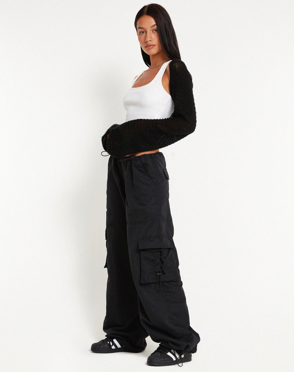 Fabio Wide Leg Cargo Trousers in Black