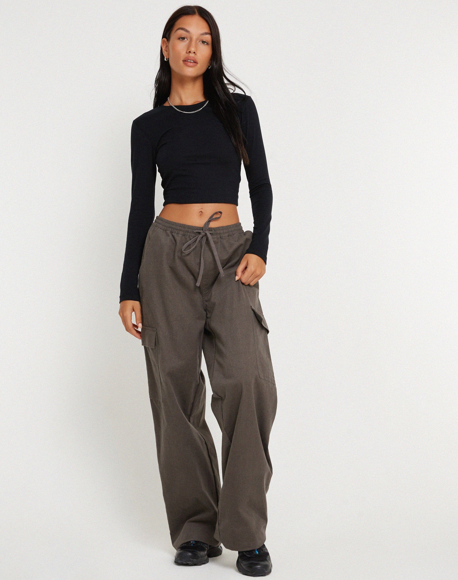 Dark Grey Wide Leg Cargo Trousers | Geona – motelrocks-com-us