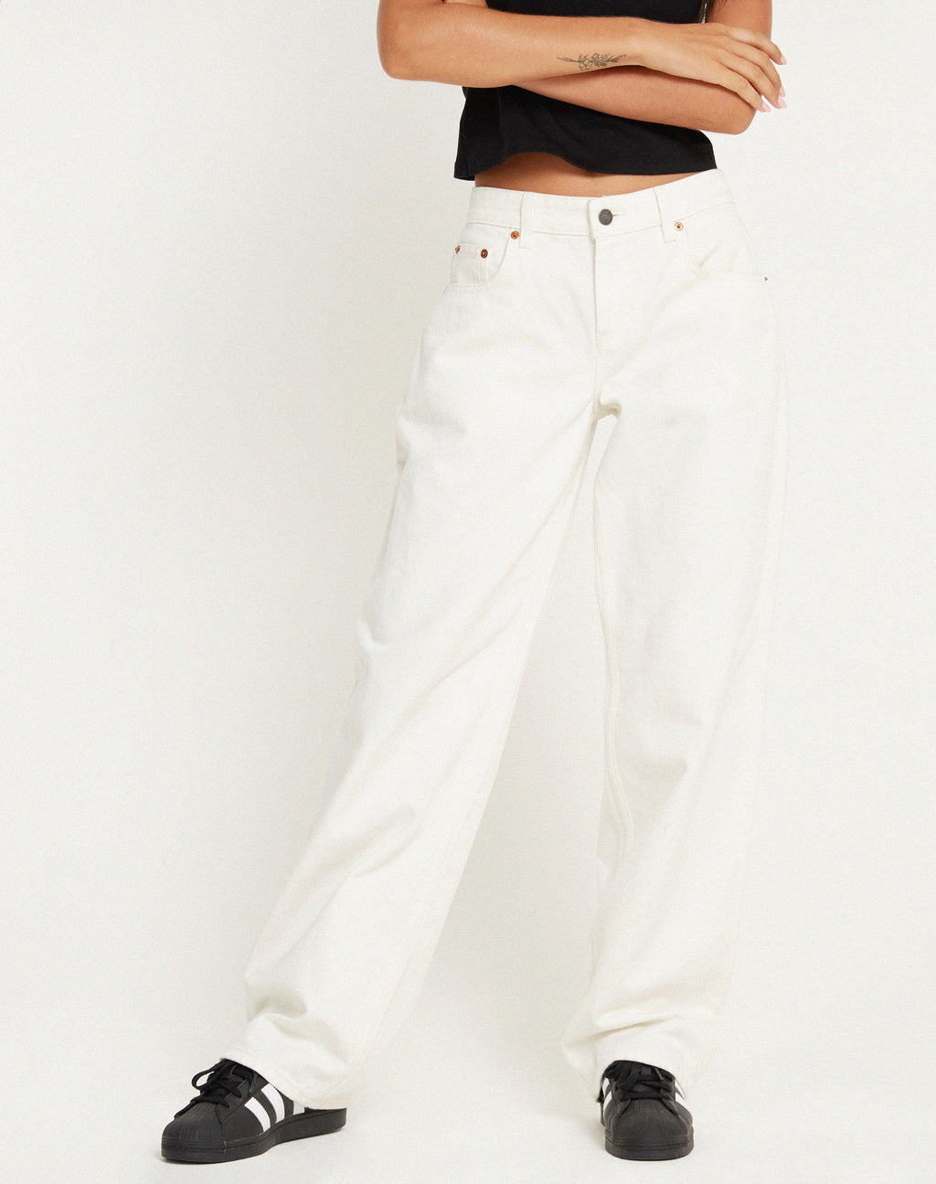 MOTEL X BARBARA Low Rise Parallel Jeans in True White