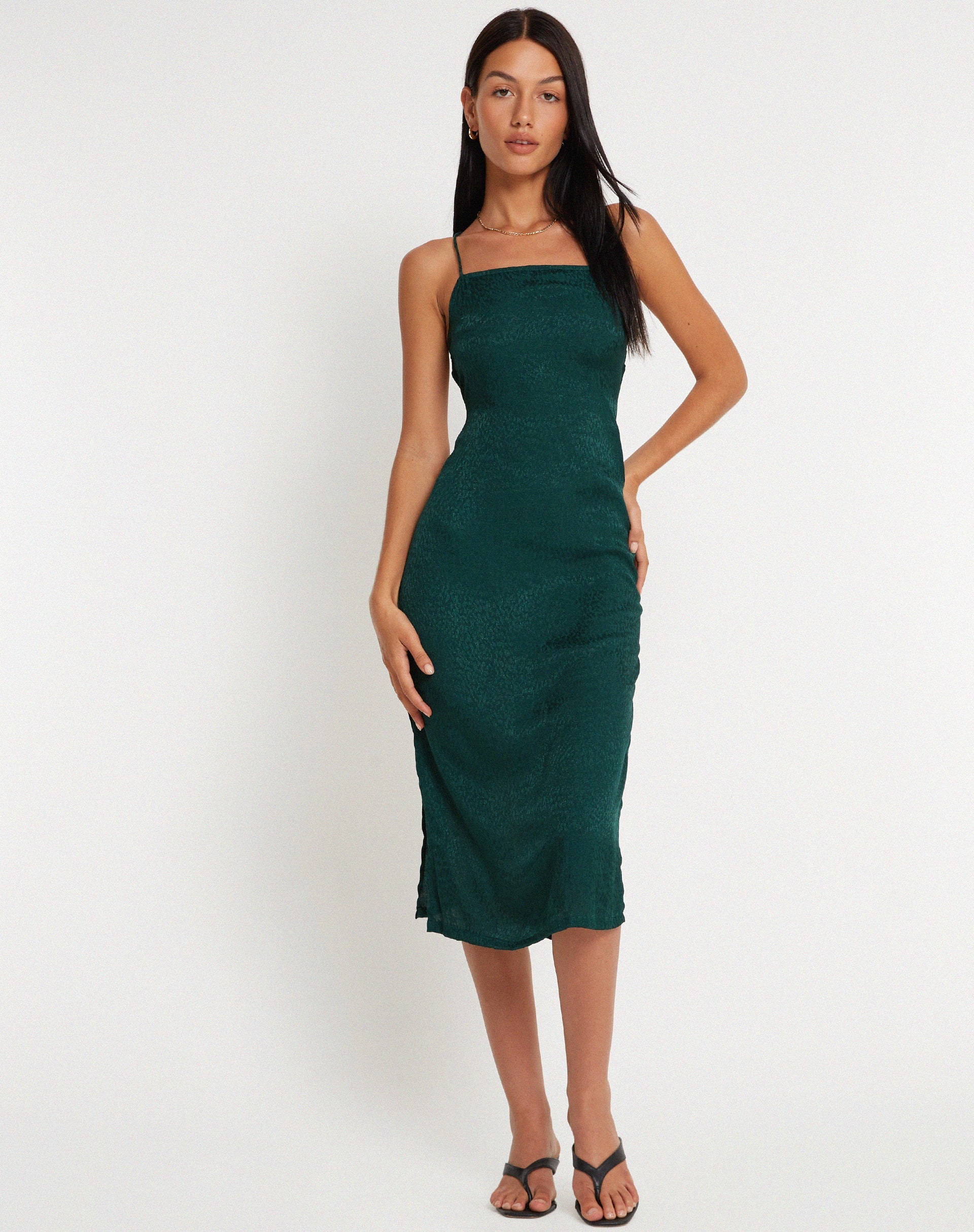 Nosita Midi Dress in Satin Cheetah Forest Green Nosita Midi Dress in Satin Cheetah Forest Green