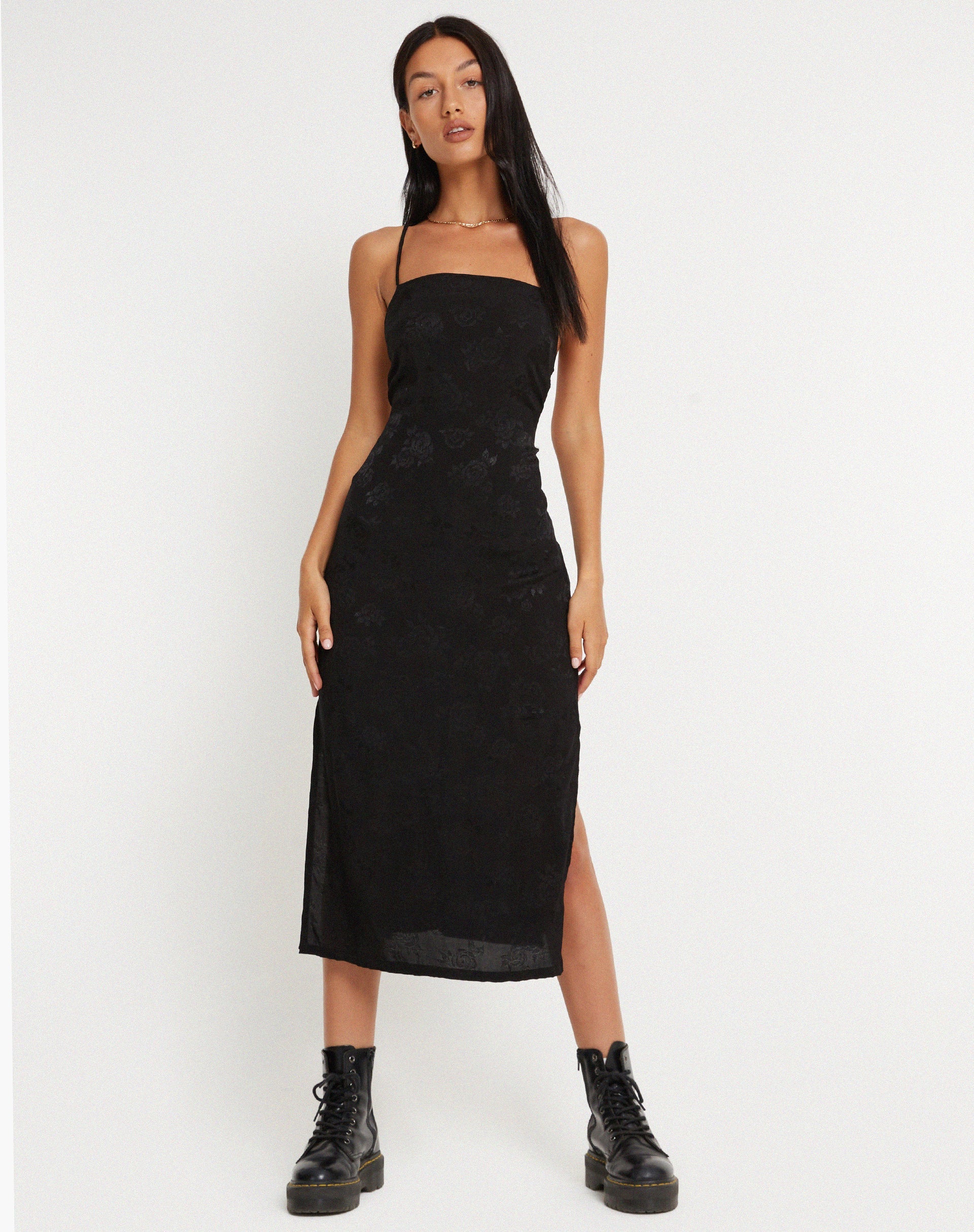 Nosita Midi Dress in Satin Rose Black Nosita Midi Dress in Satin Rose Black