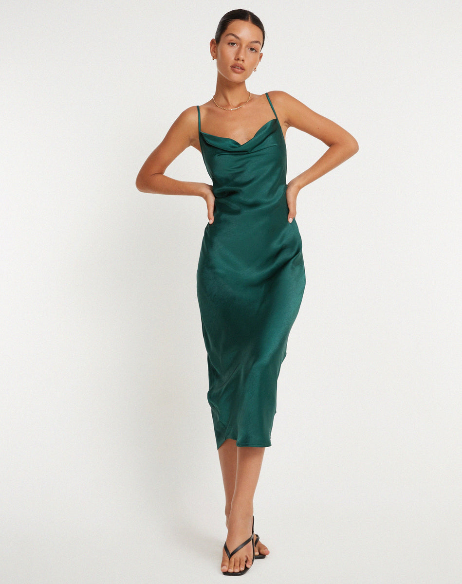 Forest Green Satin Midi Dress | Palasha – motelrocks-com-us