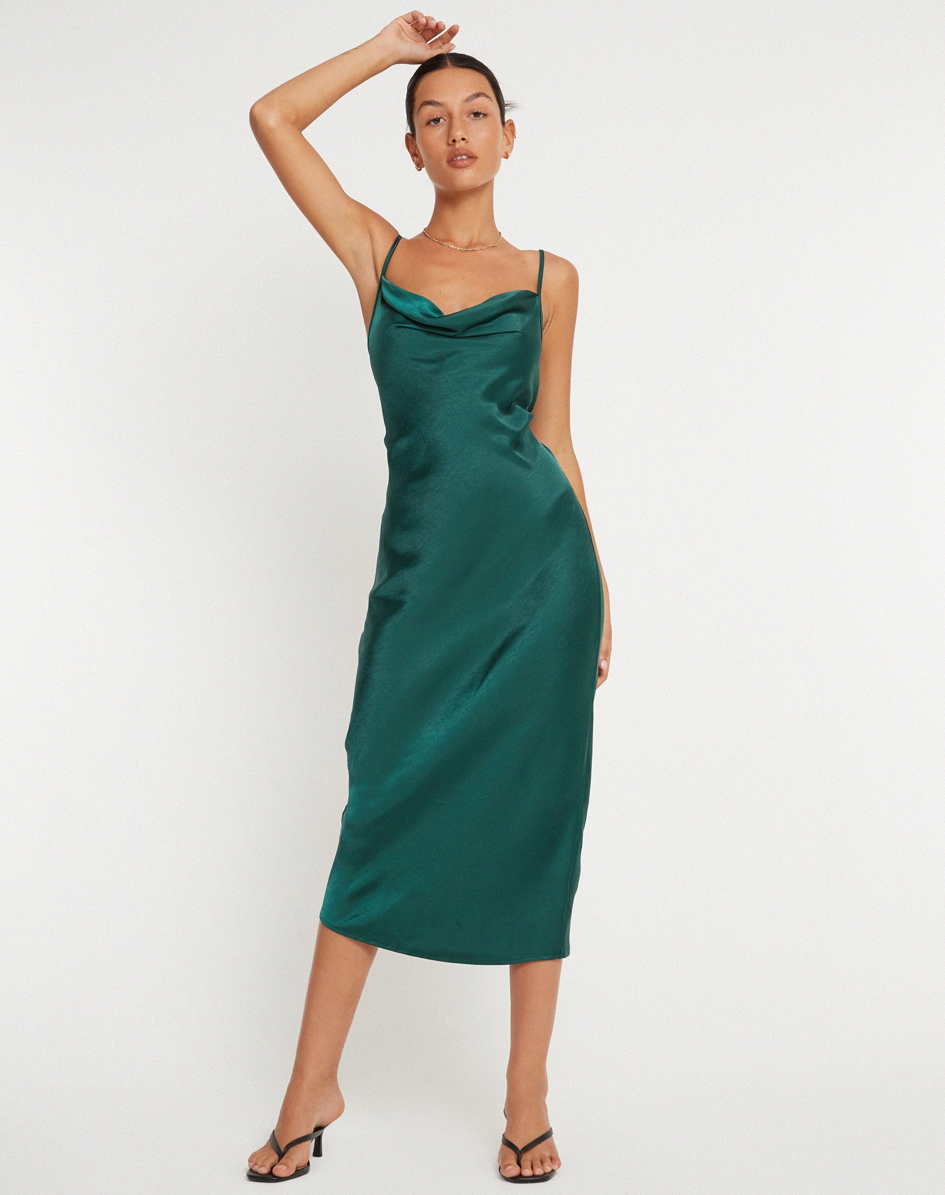 Palasha Midi Dress in Satin Forest Green Palasha Midi Dress in Satin Forest Green
