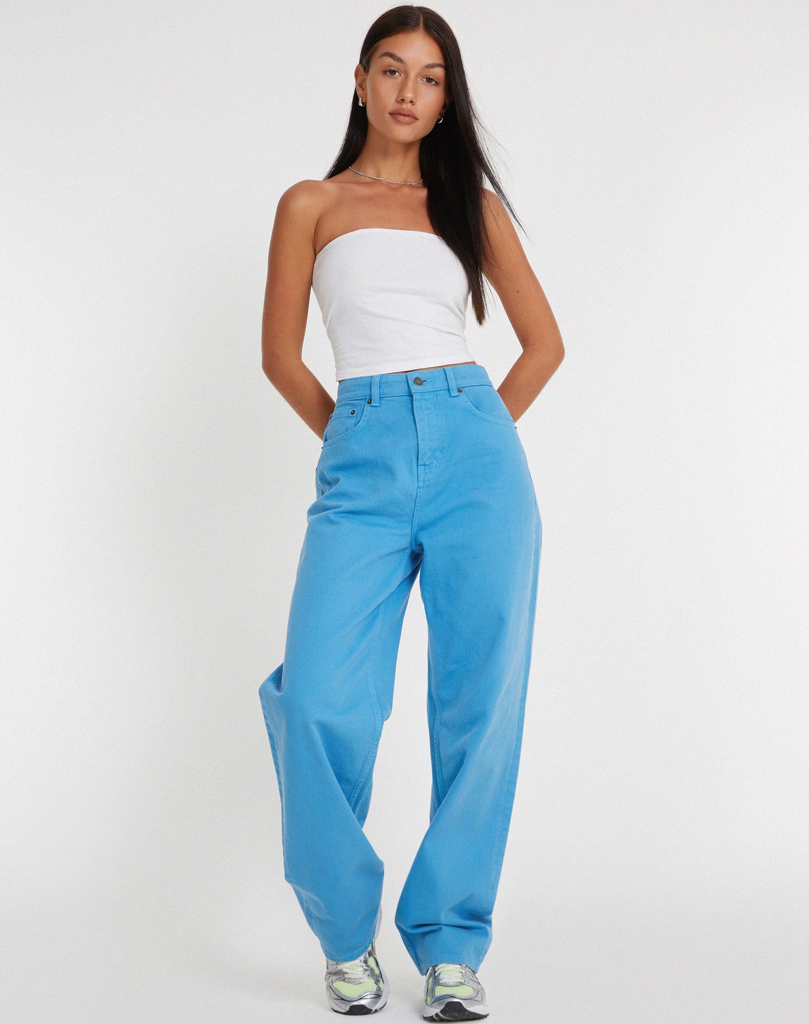 High-Waisted Pop-Color Baggy Wide-Leg Jeans for Girls